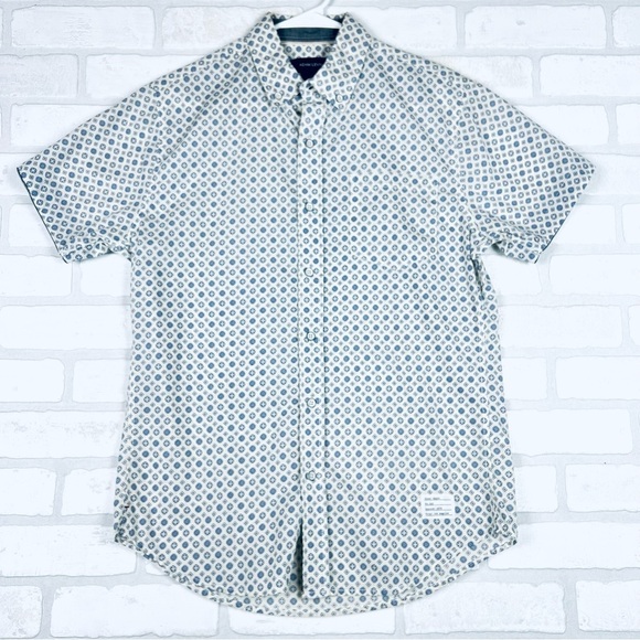 Adam Levine Collection Collared Button-up Shirt, White & Blue, Size Small - Picture 5 of 11